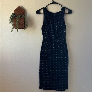 Ann Taylor Navy and White Polka Dot Midi Dress